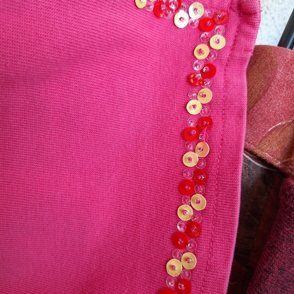 Quacker Factory Pullover Pink Sequins V Neck SzXL 3/4Sleeves 100% Cotton Quality - Picture 4 of 10